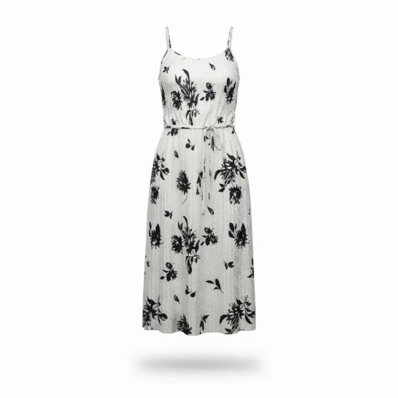 S.DEER Women’s French Floral Midi Dress – Size Medium, Chic Black & White NWT - Picture 2 of 3